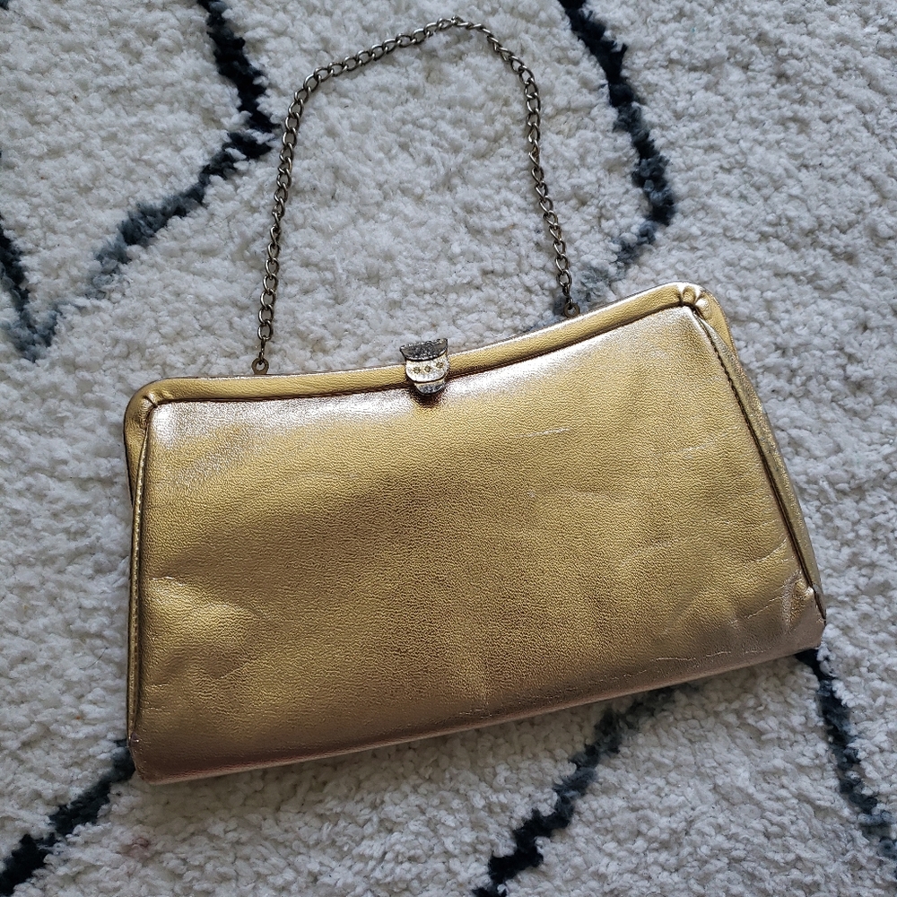 Unbranded Gold Shoulder Clutch W/ Chain